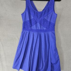 American Eagle Womens 8 Mini Dress Fit Flare Royal Blue Sleeveless Boho Crewneck
